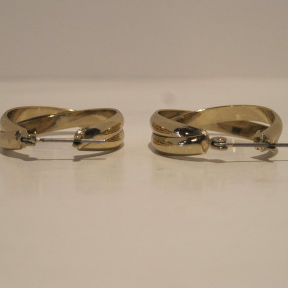 Gold Toned Earrings Crisscross Twist Latch Back Hoops For Pierced Ears - Picture 8 of 13